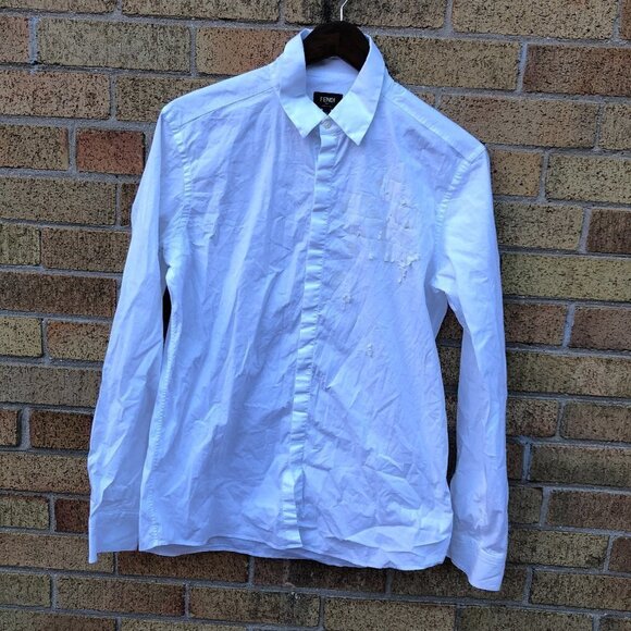 Fendi Button Up Dress Shirt Size 41 DAMAGED White - Picture 1 of 7